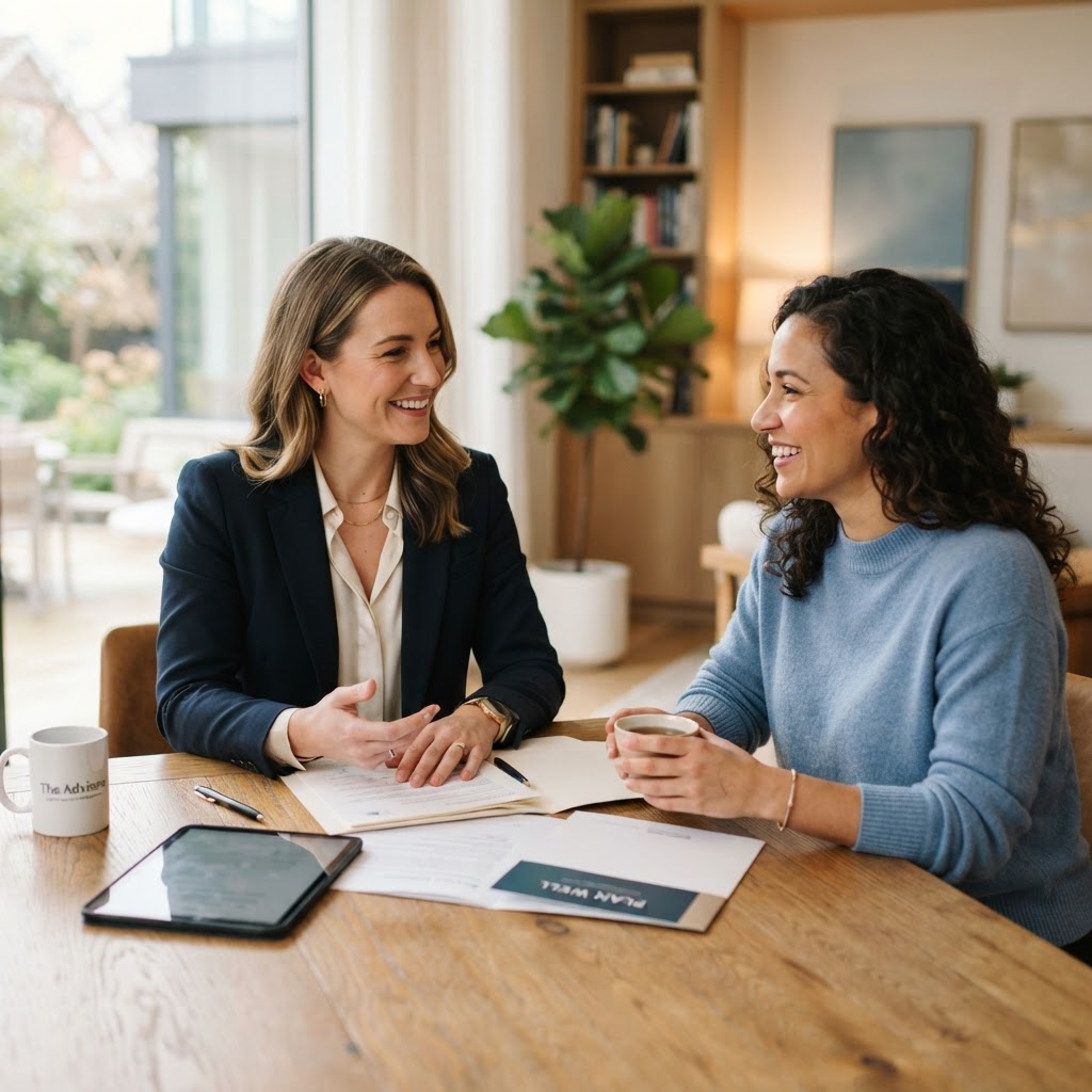A friendly Blue Haven advisor talking warmly with a client